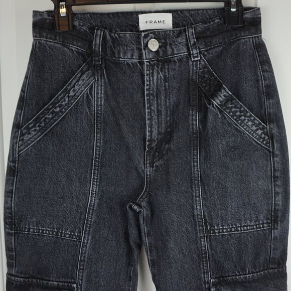 New Frame High Rise Utility Straight Leg Cargo Jeans in Black Astray size 25 - Picture 4 of 15